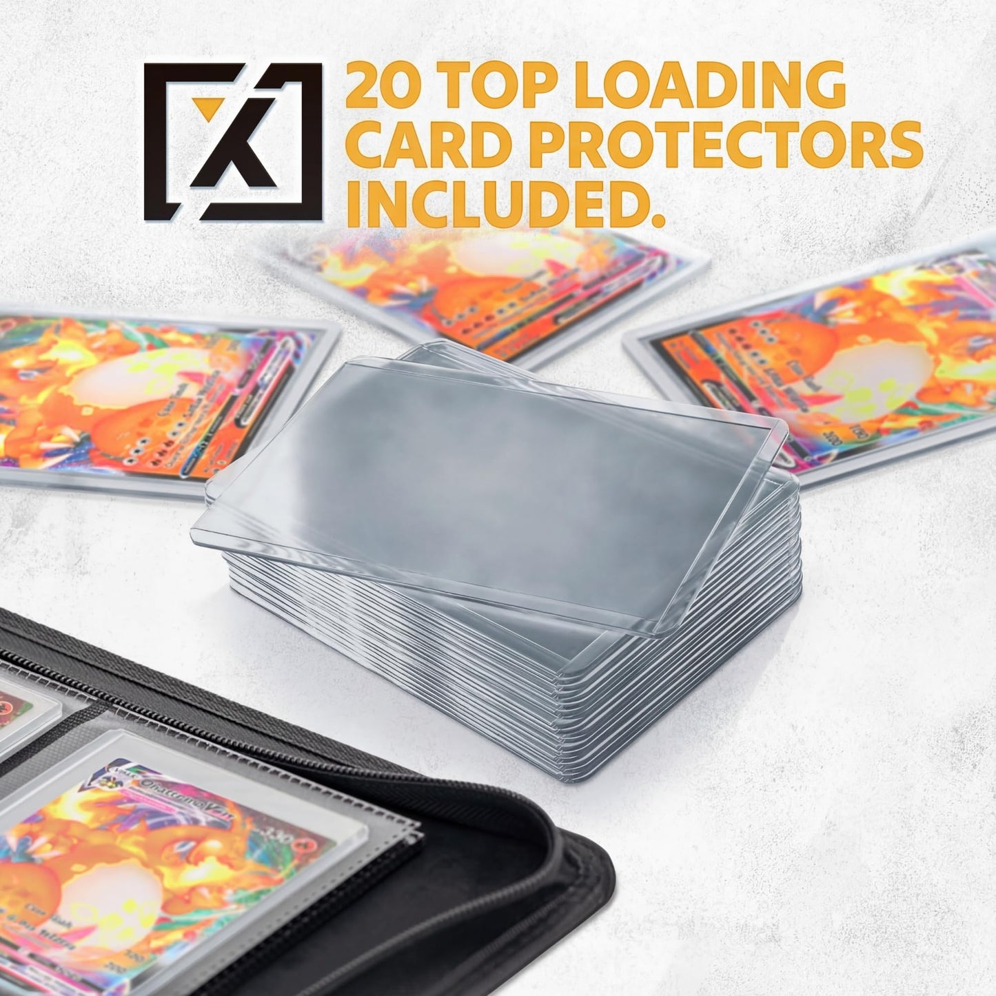 X PRO Top Load Card Binder - Compatible with Top-loading Card Cases - Fits 252 | 20 Premium Loaders Included | 9-Pocket Ringless Double-Sided Pages |