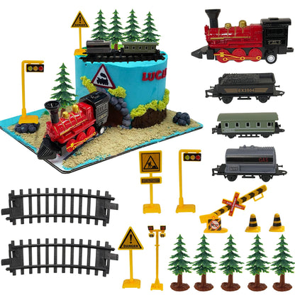 18PCS Train Cake Decorations and Toppers for Birthday Party Supplies - Railway Steam Theme Party Decorations With Track and Traffic