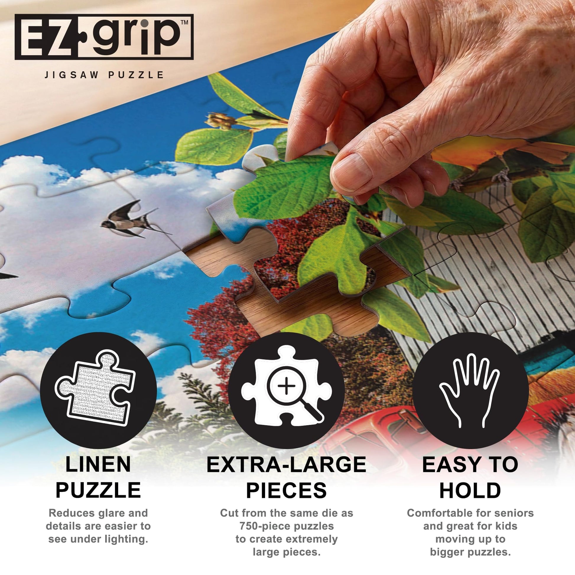 MasterPieces - 300 Piece Jigsaw Puzzle, Large EZ Grip Shapes, Welcoming Committee, Fun for Adults, Seniors, Family, Kids, Matte Finish, 18" x24