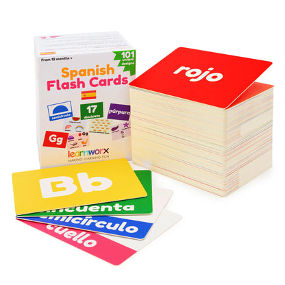Spanish Flash Cards for Kids and Toddlers - 101 Cards - 202 Sides - Learn Shapes, Numbers, Colors, Body Parts, Counting, Letters & More - Great Value