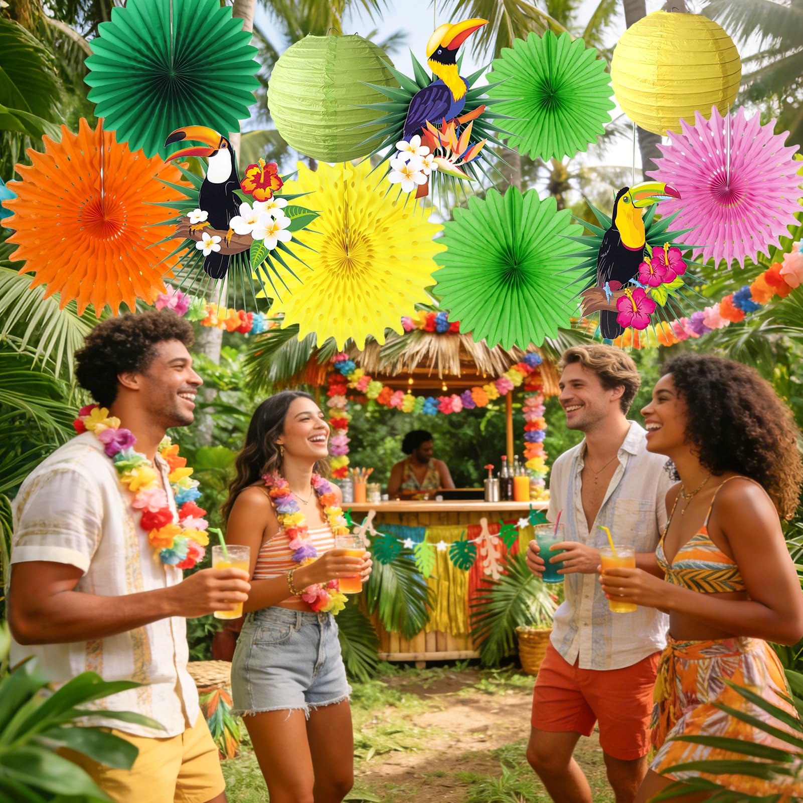 Tropical Bird Toucan Garland Party for Summer Hawaiian Party Decorationns