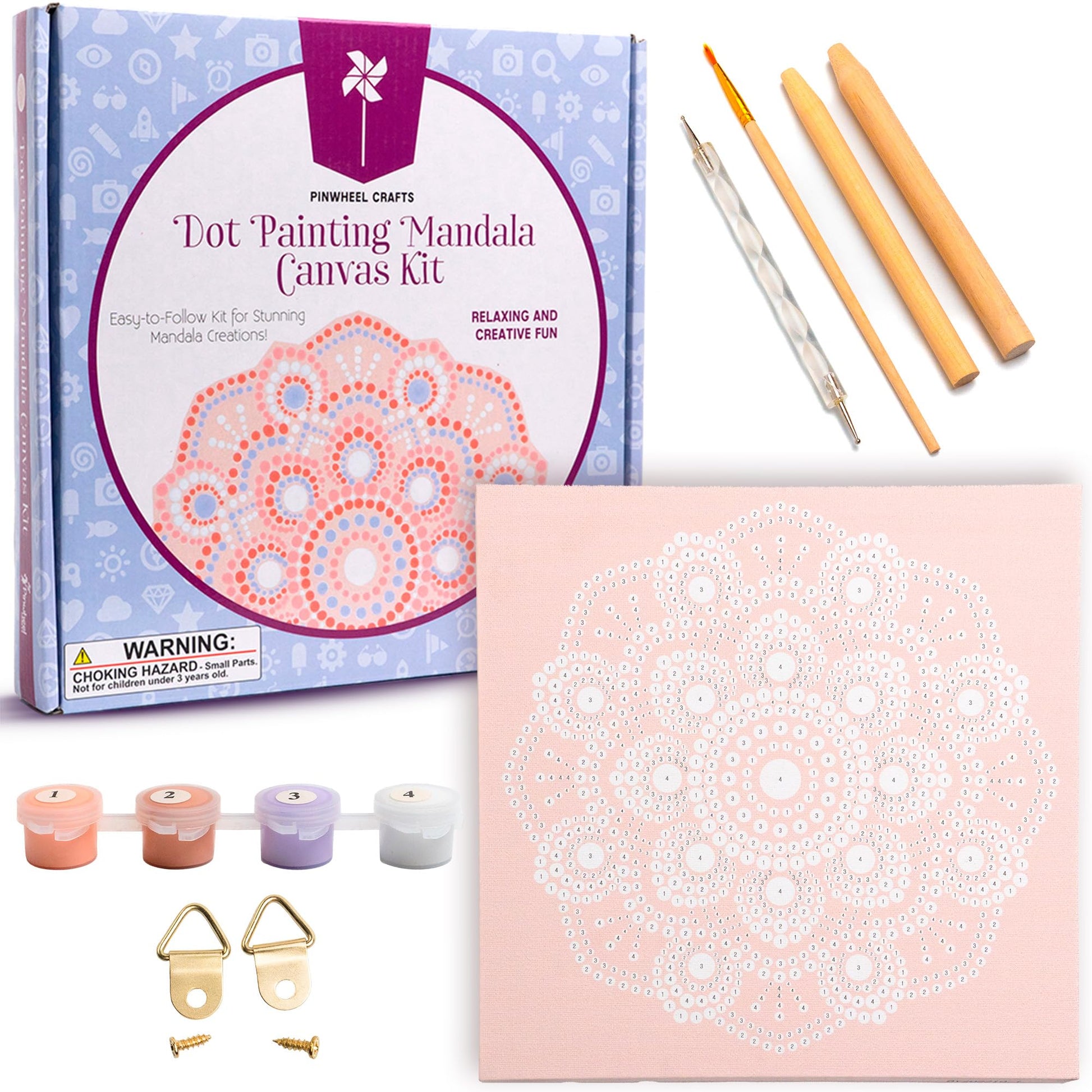 Pinwheel Crafts Painting Kit Mandala for Kids Ages 6-12 - Dot Painting Canvas Set with Mandala Dotting Tools, Paints, Brushes, Easy Instruction