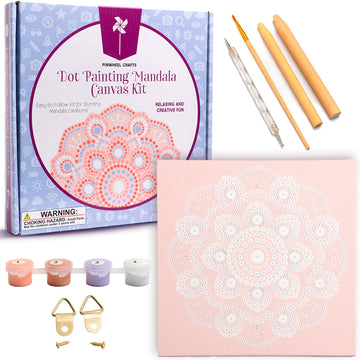 Pinwheel Crafts Painting Kit Mandala for Kids Ages 6-12 - Dot Painting Canvas Set with Mandala Dotting Tools, Paints, Brushes, Easy Instruction