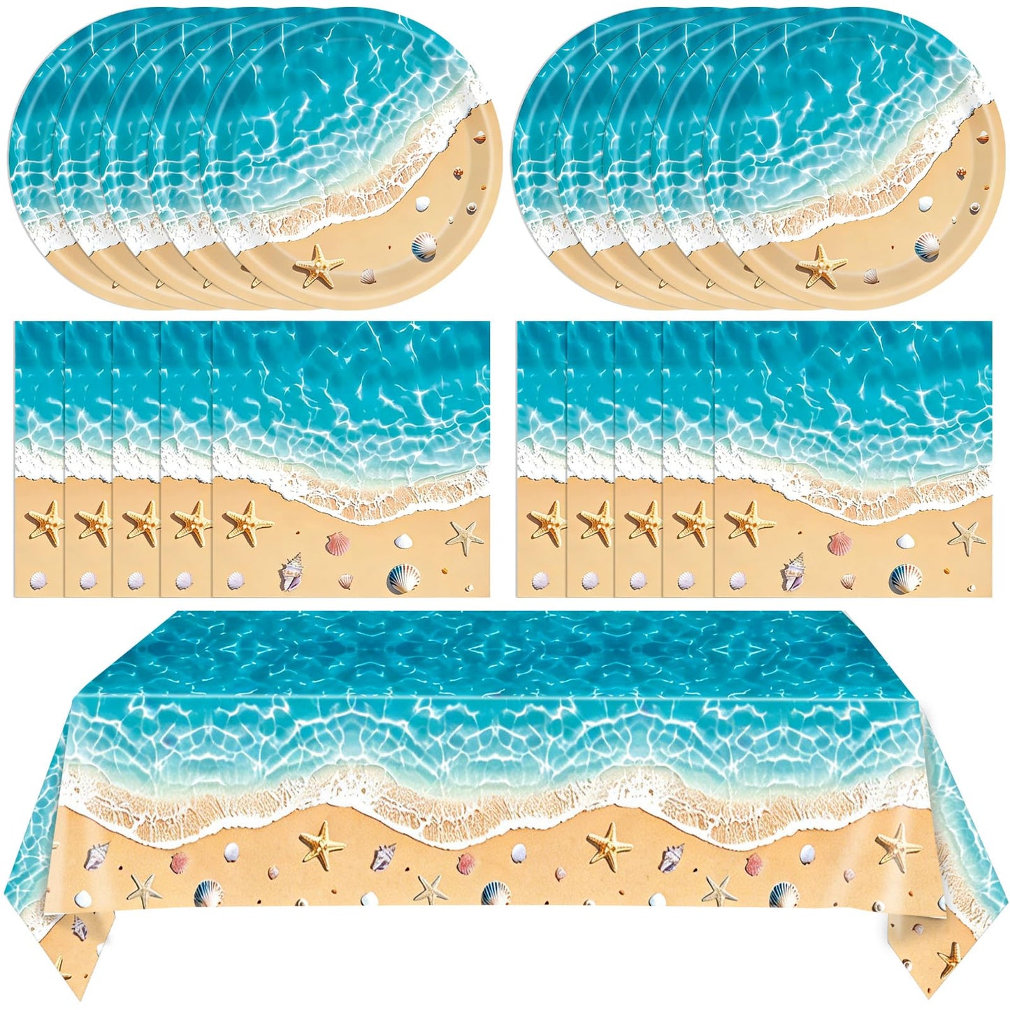 SNIMICS Beach Birthday Party Decorations,41Pcs Disposable Ocean Waves Beach Dessert Plates Napkins Tablecloth Tableware Set Summer Pool Hawaiian Beach