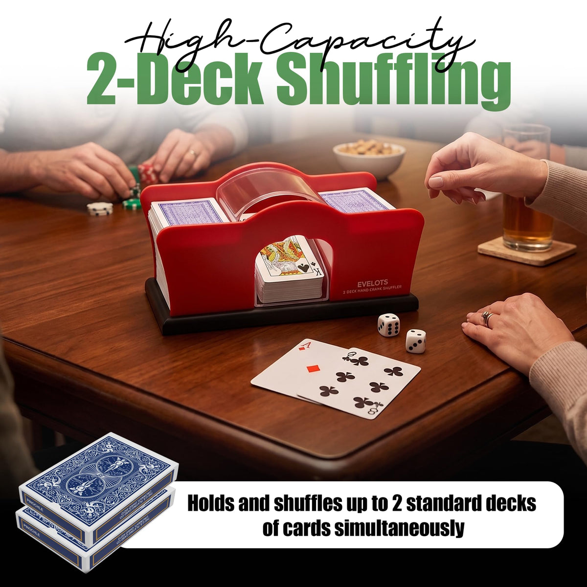 Evelots Playing Card Shuffler 2-Deck Easy Hand Crank Machine for Card Games