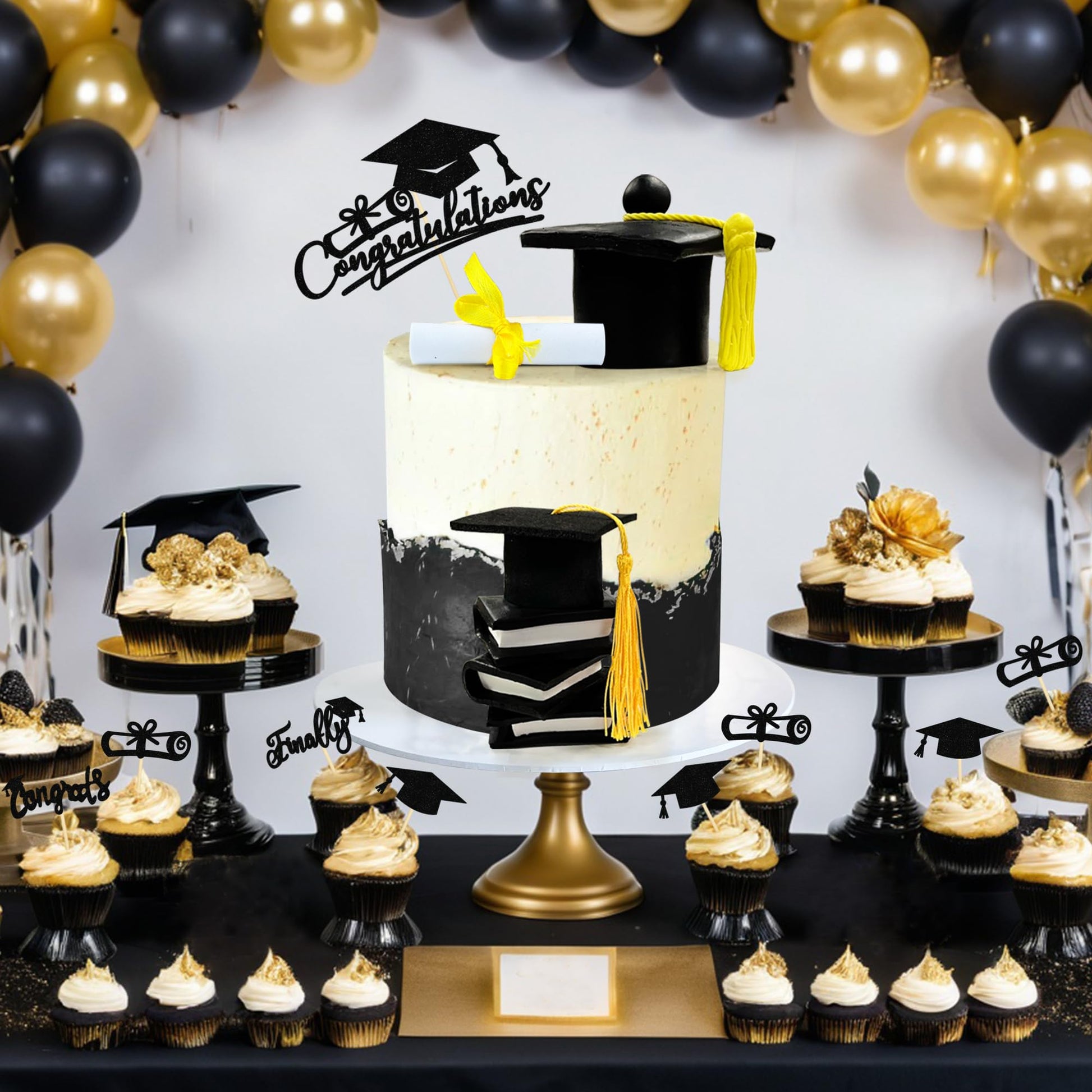 Graduation Cake Toppers - Graduations Cap Diploma Balls Congrats Grad Cake Decorations for 2026 High School College Senior Graduation Supplies