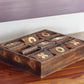 Deco 79 Mango Wood Tic Tac Toe Game Set with Gold Inlay, 11" x 13" x 3", Dark Brown
