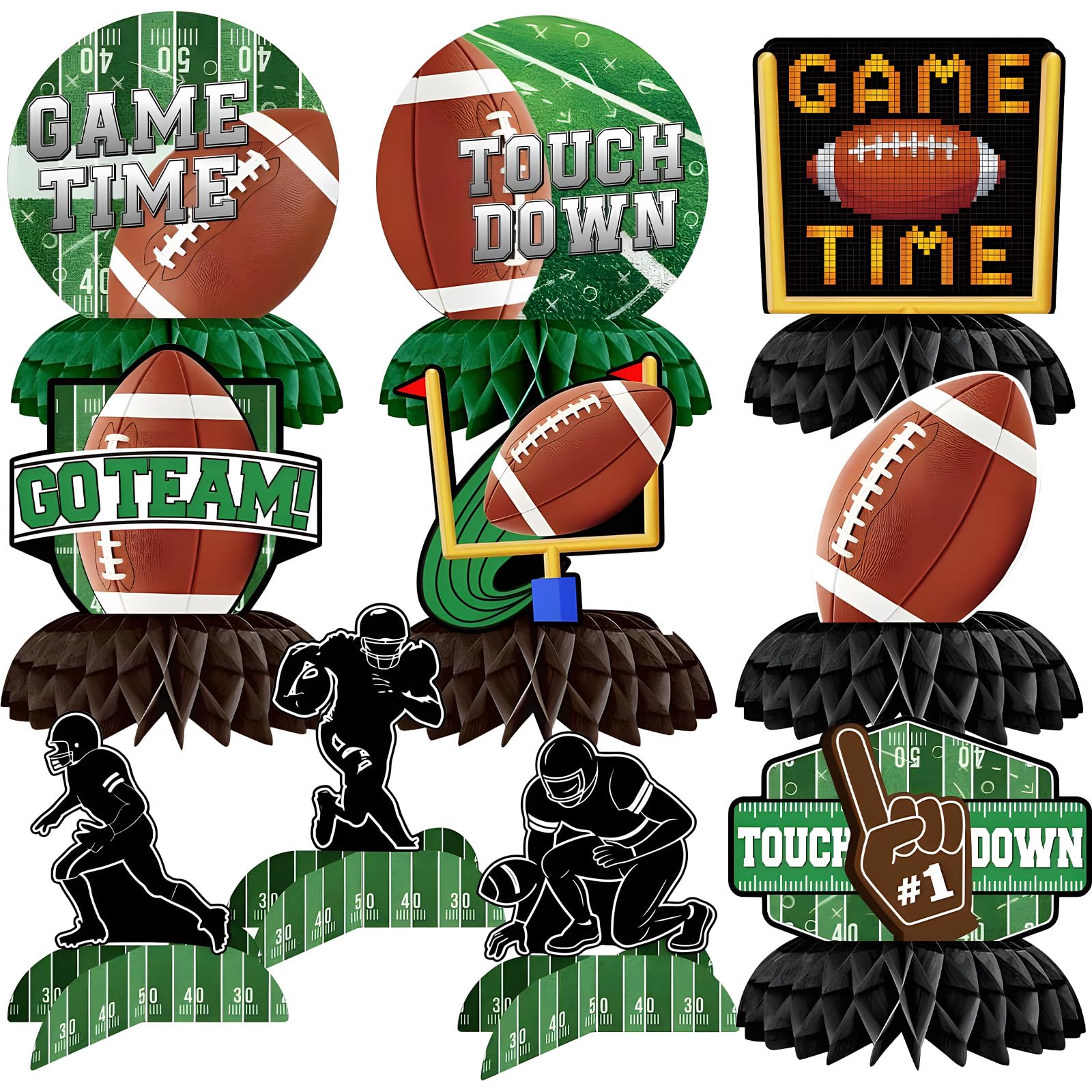10 Pieces Football Honeycomb Centerpieces - Game Time Table Decorations with Football, Player, Goalpost, and Touchdown Signs for Game Day Parties