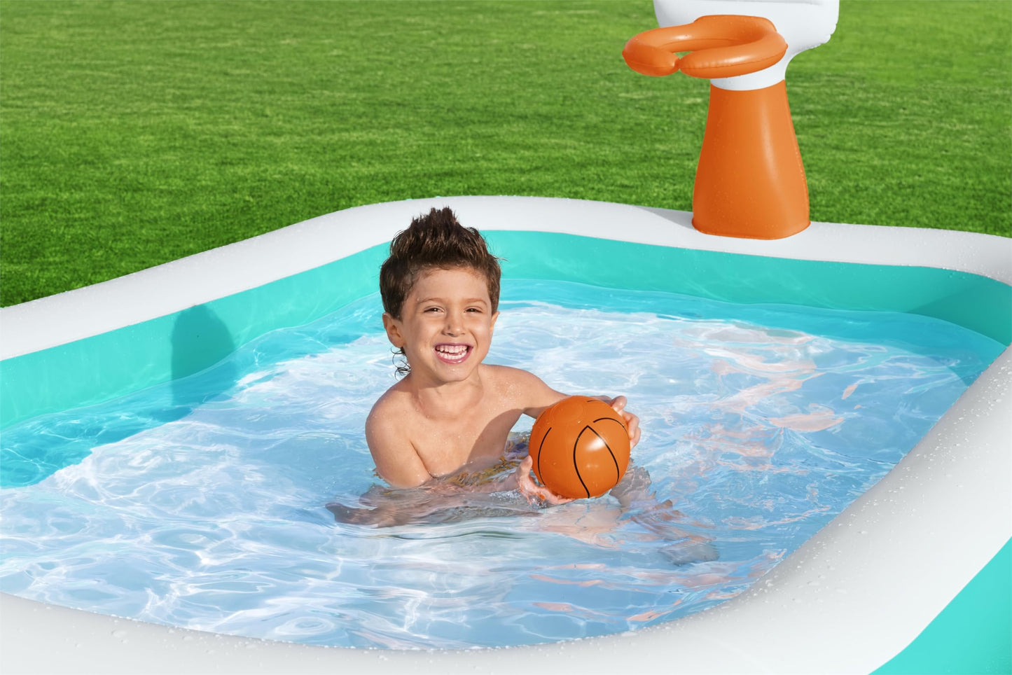 H2OGO! Inflatable Family Kiddie Pool, Dunk'n Splash 8'3" x 66" x 40" Outdoor Inflatable Swimming Pool with Basketball Hoop for Kids