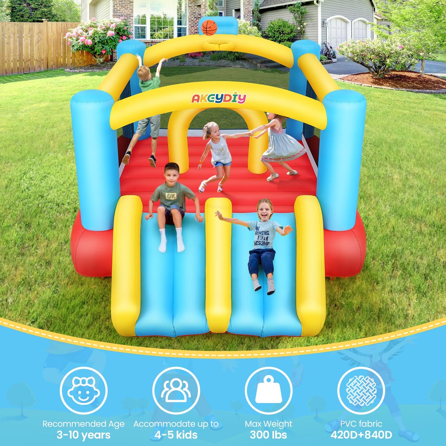 WHUBEFY Bounce House,Inflatable Bounce House for Kids with Blower Included,Indoor/Outdoor Playhouse Kids Bouncy House for Backyard,Jumping Castle
