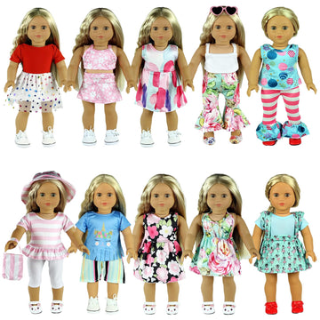 ReeRaa 20 pcs Clothing for Dolls 18 inch Doll Clothes and Accessories for American 18 inch Girl Doll Clothes Gift Including 10 Complete Sets