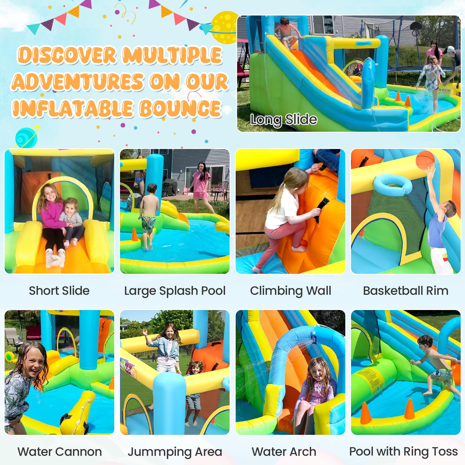 Whubefy 12.8x12Ft Large Water Bounce House Double Slides for Big Kids 3-12