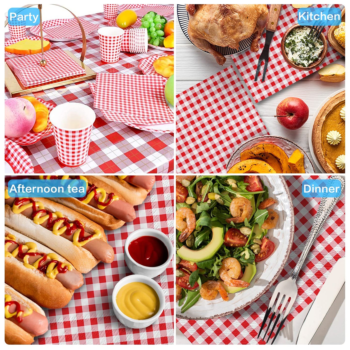 Gatherfun Disposable Red and White Gingham Paper Napkins (Pack of 50)