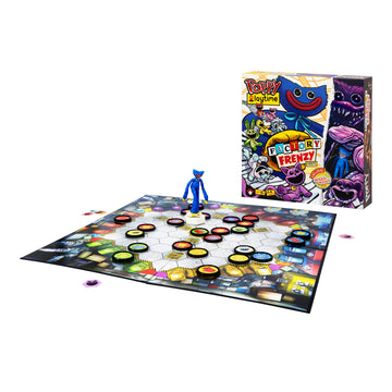 Poppy Playtime Factory Frenzy Game, Exclusive Huggy Wuggy Attacking Mover Spins, Points and Chases Players Around The Board. Use Your Wits As You Grab