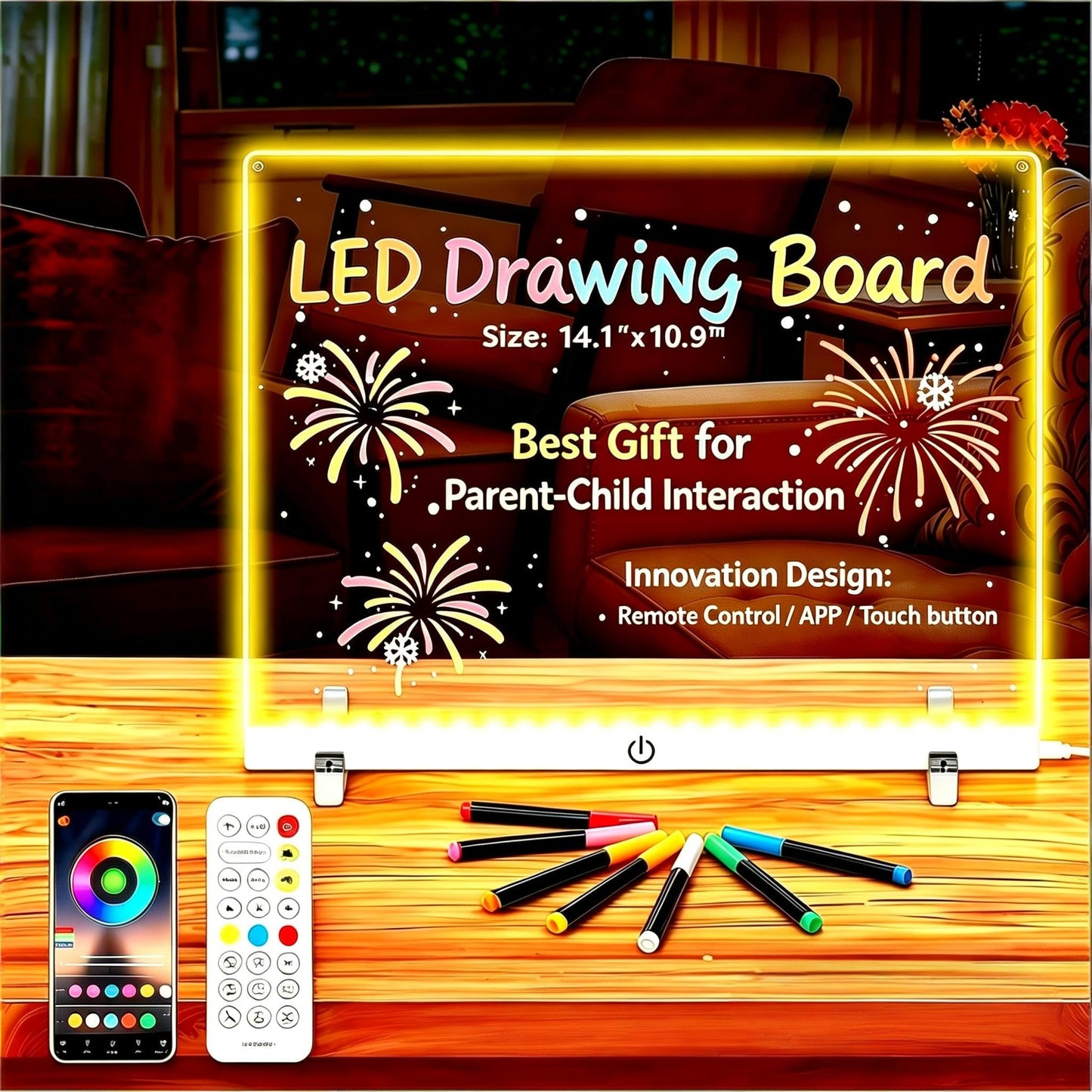 LED Drawing Board Control by APP/Remote/Music Syn/Touch Button, Doodle Glow, Acrylic Dry Erase Board with LED Light, Glowing Memo, Ideal