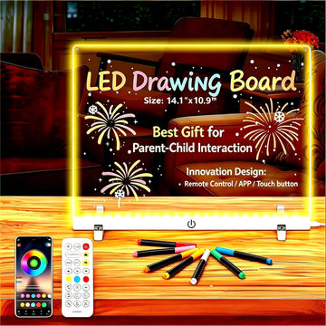 LED Drawing Board Control by APP/Remote/Music Syn/Touch Button, Doodle Glow, Acrylic Dry Erase Board with LED Light, Glowing Memo, Ideal