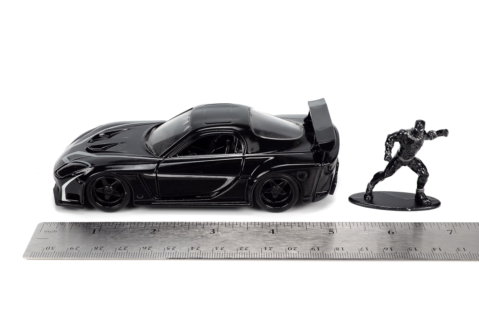 Jada Marvel 1:32 Black Panther 1995 Mazda RX7 Widebody Die-Cast Car & 1.65” Black Panther Figure, Toys for Kids and Adults