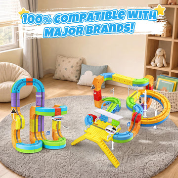 Infini Track Helixo Edition: 112 Pcs Electric Train Set with 3D Cube Tracks, Spiral Ramp & Gravity Seesaw, Creative STEM Building Block Train Toys