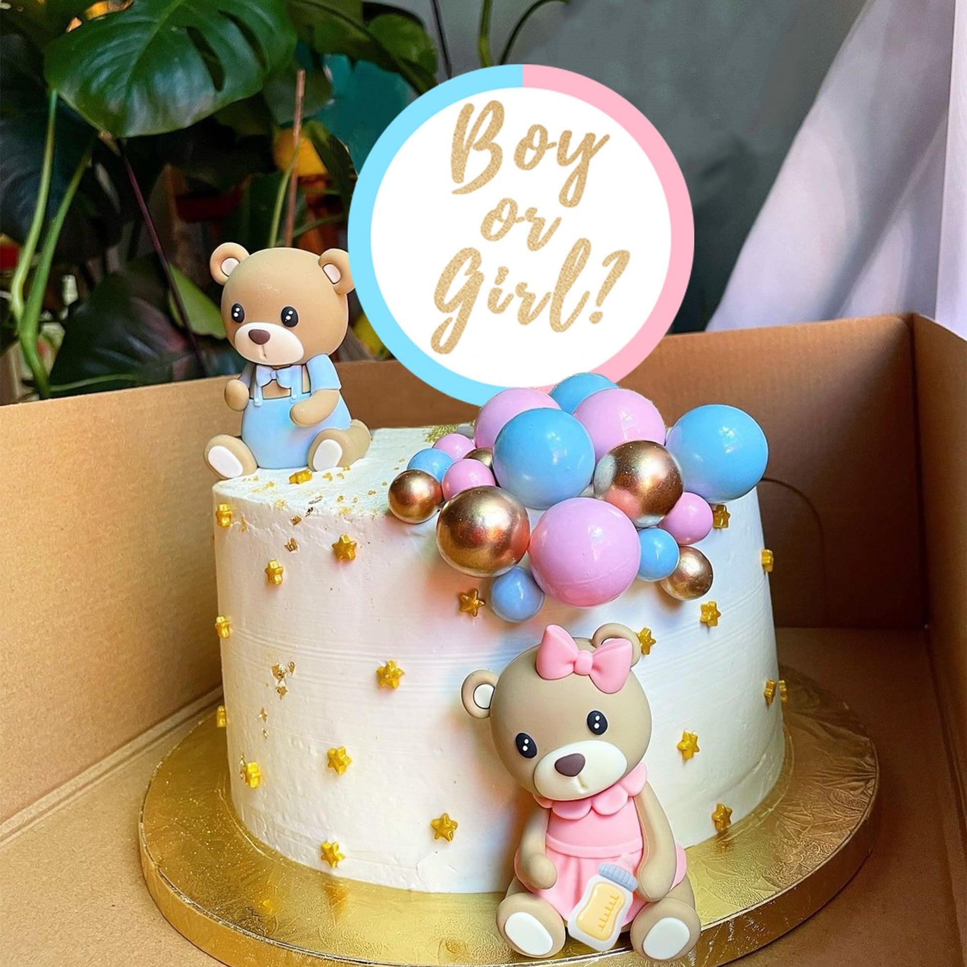 Bear Cake Toppers Gender Reveal Balls Cake Decorations for Boy Girl Gender Reveal Baby Shower Party Supplies