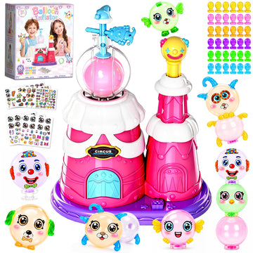 Motivekit Circus Balloon Craft Kit - DIY Sticky Balloon Animal Set with Pump, Funny Inflator for Kids, 3D Stickers, Bouncy Balloons & Accessories