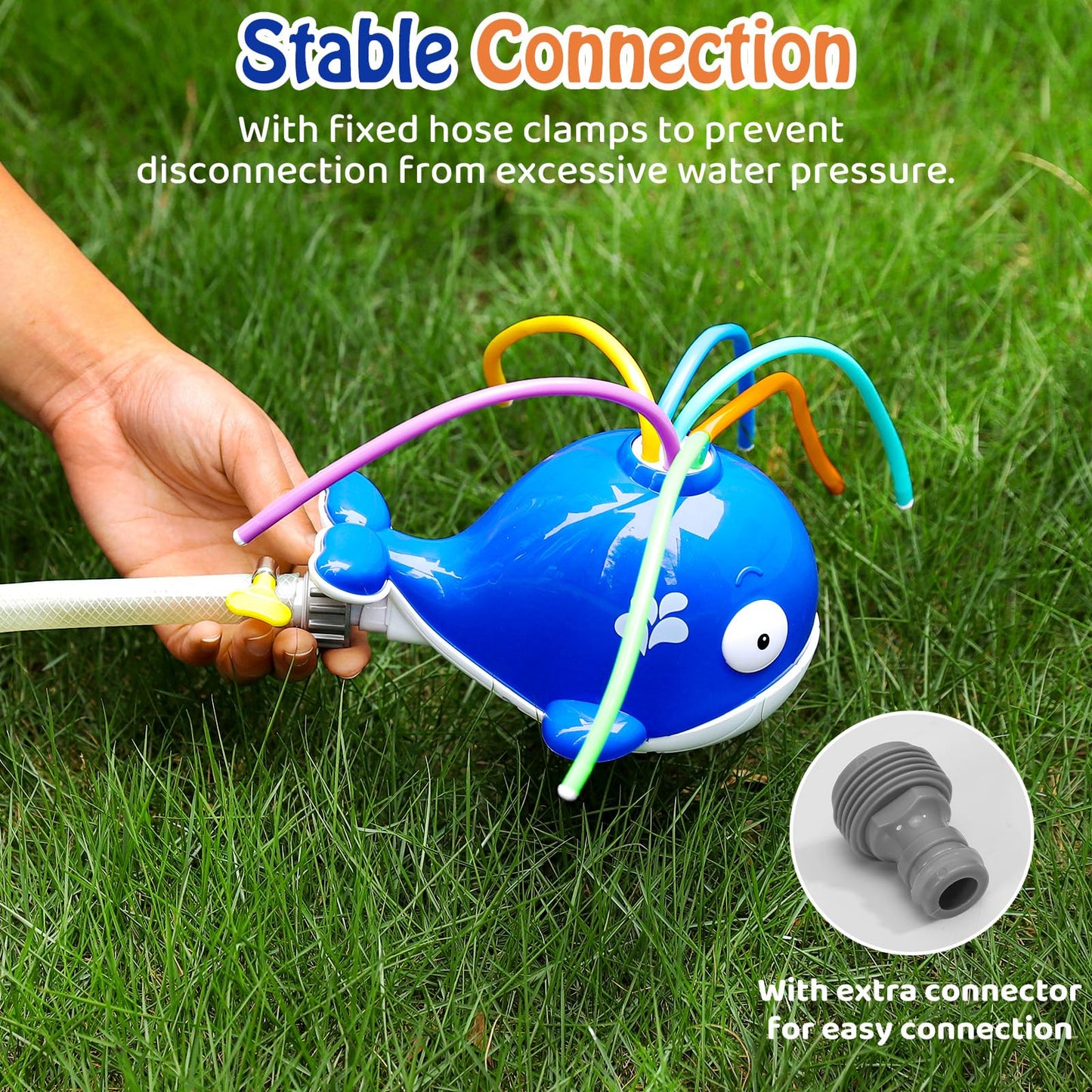 HeySplash Kids Whale Sprinkler Toy, 6 Wiggle Tubes for Garden Hose Over 3Y