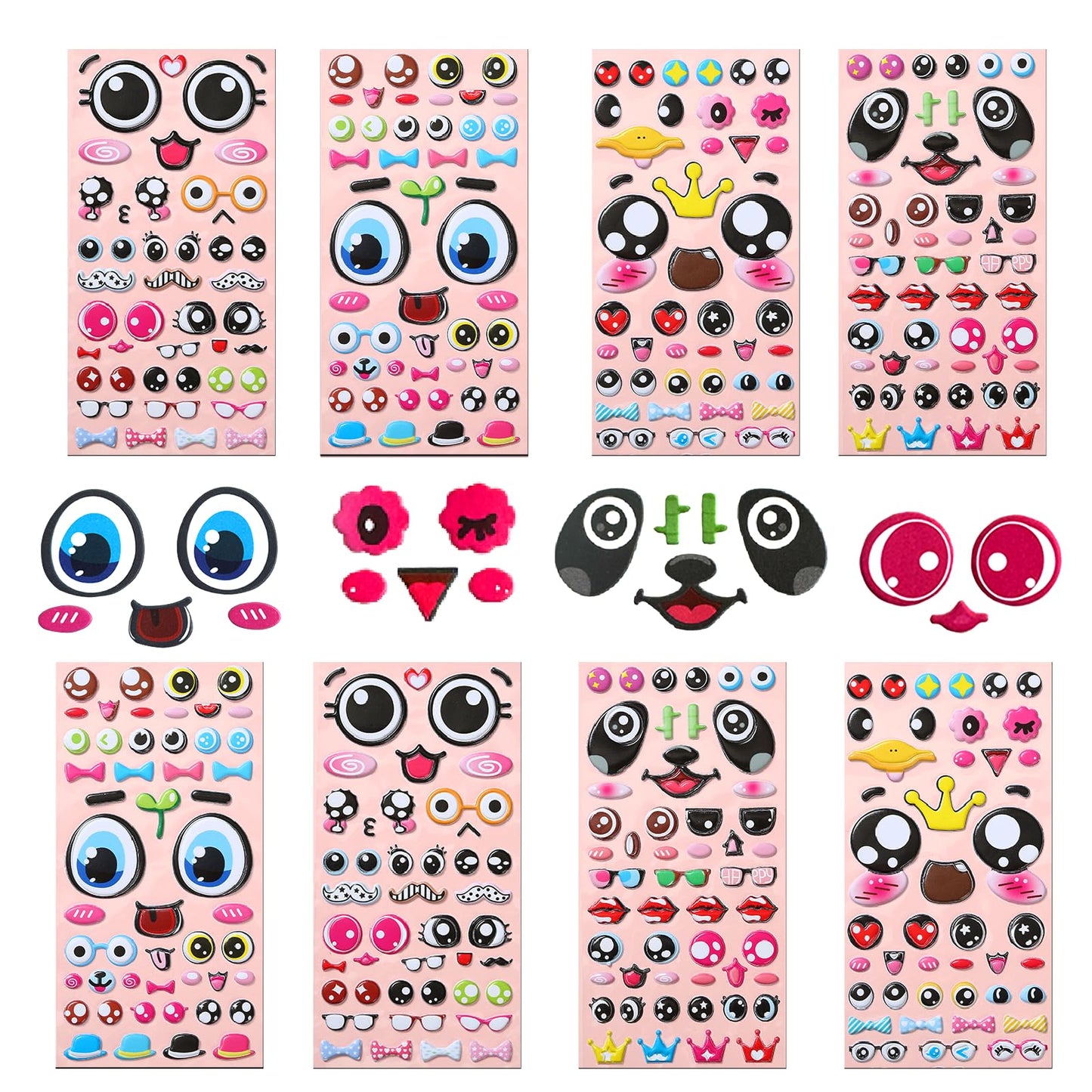 8 Set Puffy Googly Eyes Stickers Sticky Foam Eyeball Stickers for Kids Crafts Wiggle Eye Stickers with Mouth Nose Self Adhesive Assorted Sizes for DIY