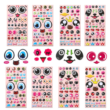 8 Set Puffy Googly Eyes Stickers Sticky Foam Eyeball Stickers for Kids Crafts Wiggle Eye Stickers with Mouth Nose Self Adhesive Assorted Sizes for DIY