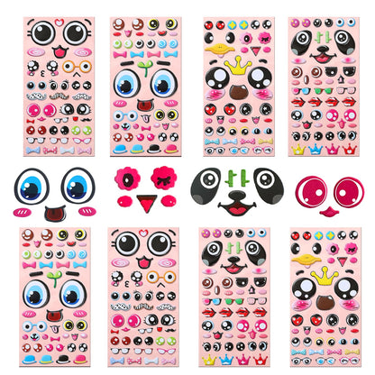 8 Set Puffy Googly Eyes Stickers Sticky Foam Eyeball Stickers for Kids Crafts Wiggle Eye Stickers with Mouth Nose Self Adhesive Assorted Sizes for DIY