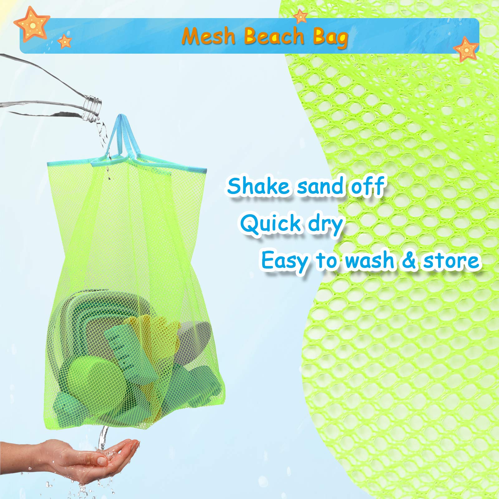 RACPNEL Beach Toys with Collapsible Bucket，Mesh Bag for Kids Ages 3-12