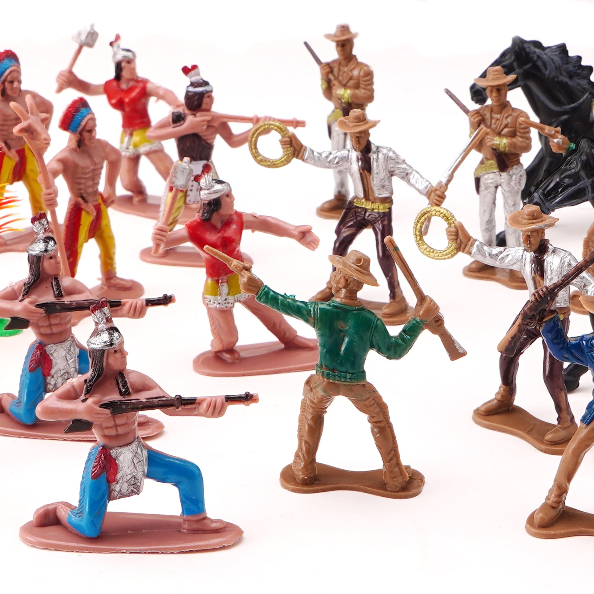 Zaleny Cowboys and Indians Figure Playset Toy Native American Figures with Horses and Trees for School Projects Wild West Figurines 48 Pcs