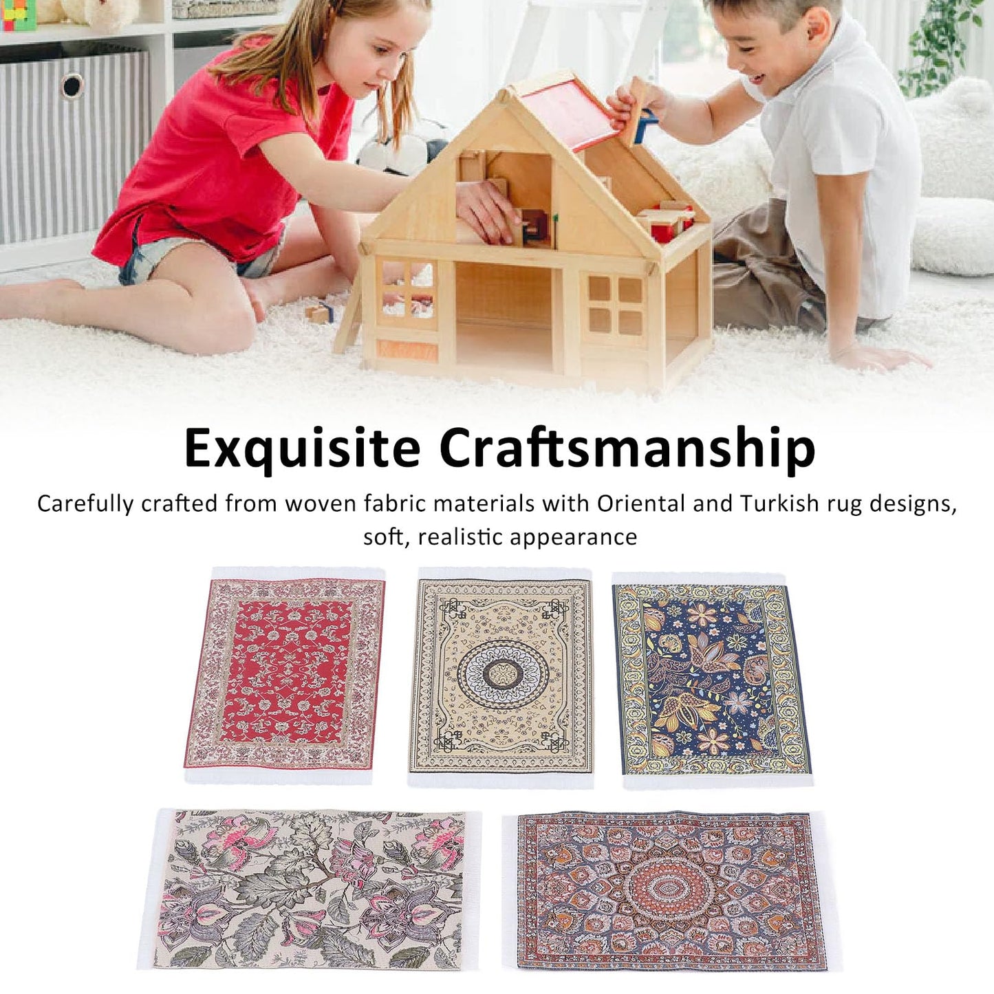 Moofey 5 PCS 1:12 Dollhouse Rug, Doll House Accessories and Furniture, Miniature Carpet Welcome Floor Blanket