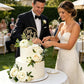 Mr & Mrs Wooden Wedding Cake Topper White Roses Flower Cake Decorations