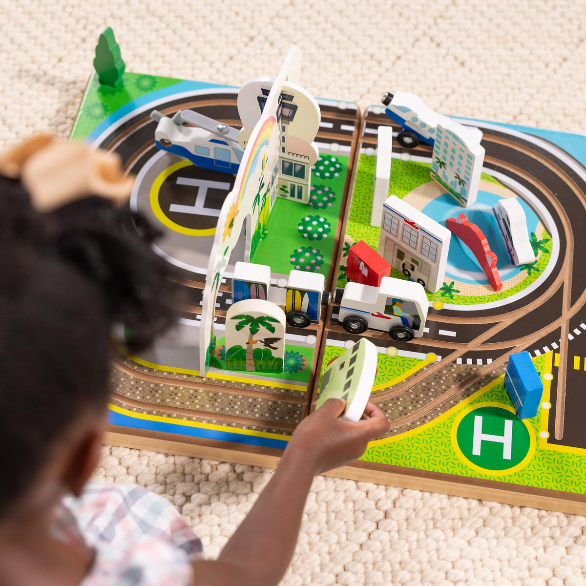 Melissa & Doug Take-Along Airport Wooden Play Set with Vehicles
