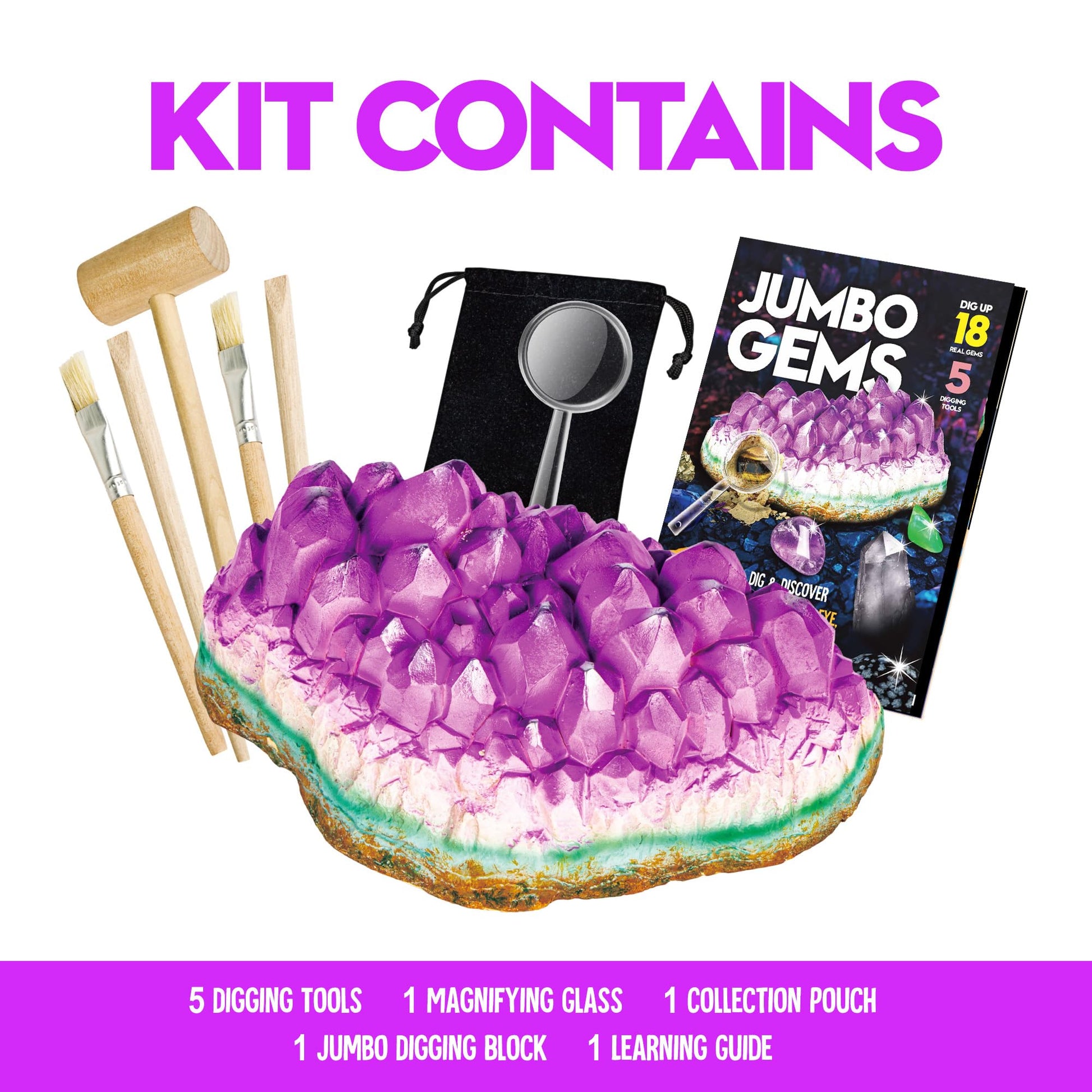Jumbo Gemstone Dig Kit - Amethyst Excavation Science Toy for Kids Age 6-8+