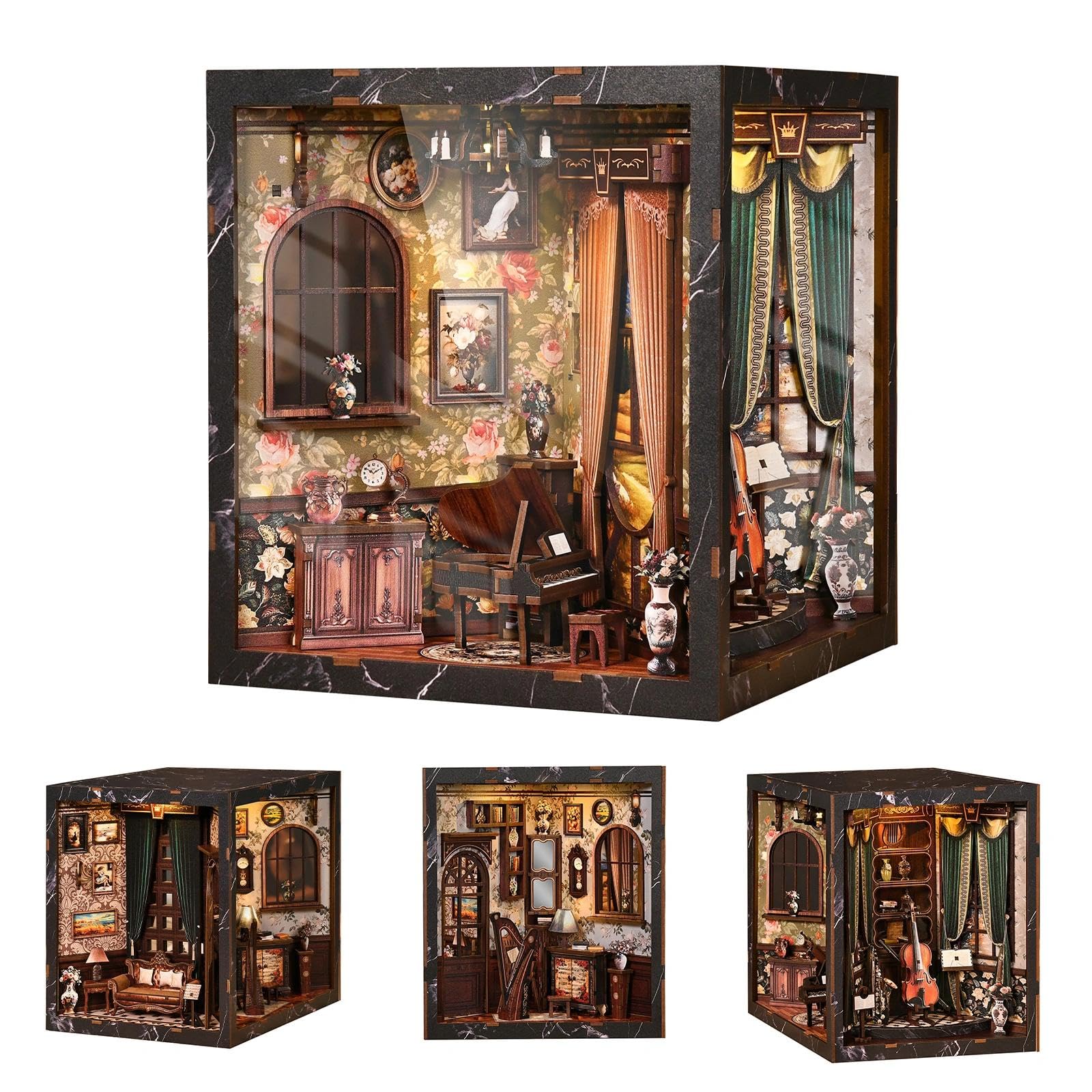 Book Nook for Adults - Four Sides Uniquely Styled Miniature House Kit