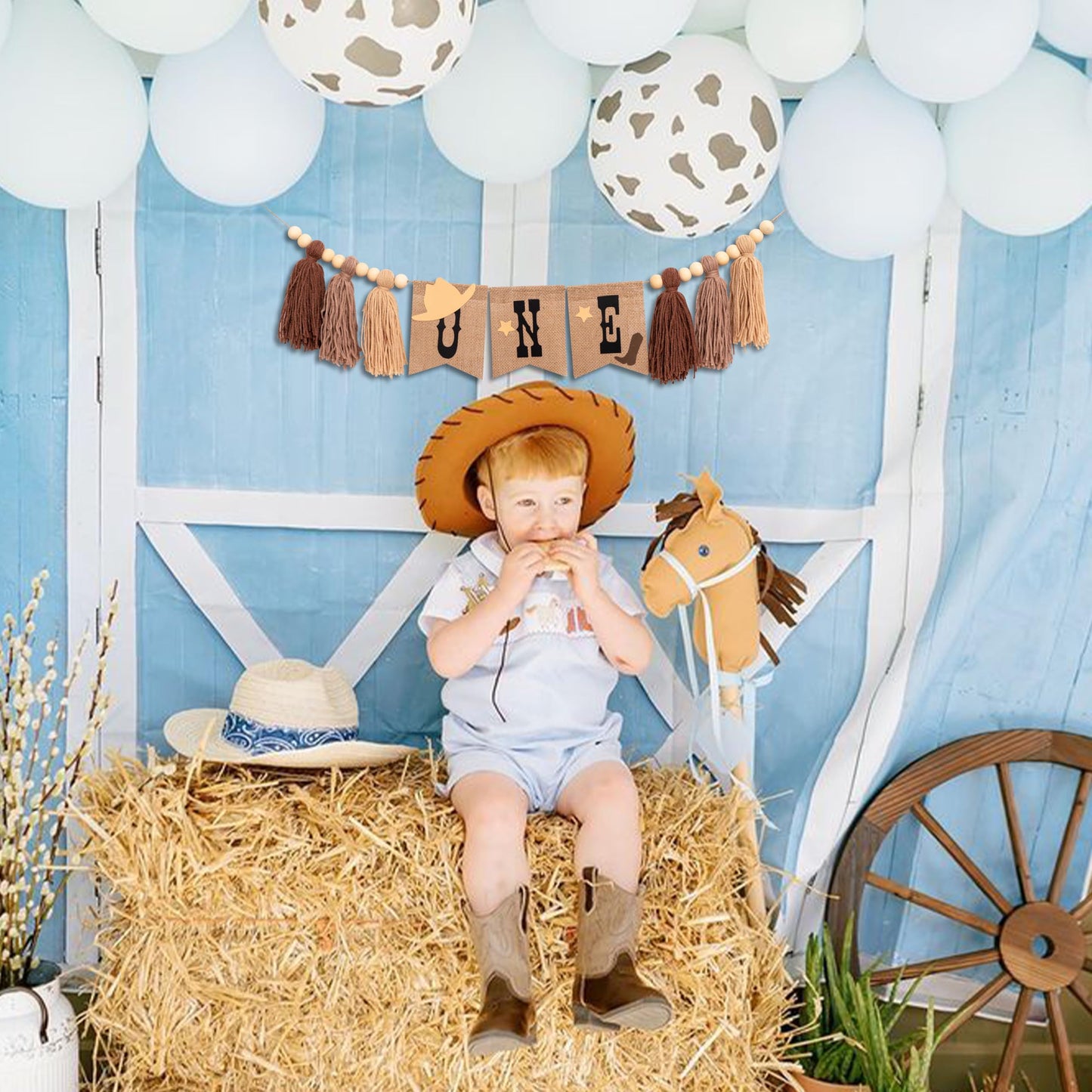 GIOGUK Cowboy First Birthday High Chair Banner My First Rodeo Banner