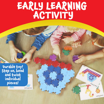 Popular Plaything Pattern Blocks Puzzle Building Educational Toy Stem Gift for Kids 2-6 92 Pieces & Carrying Case - Hexie-Snaps