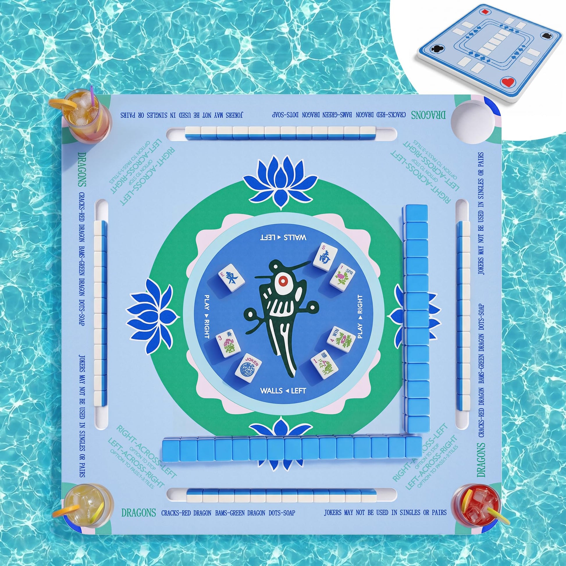 Sawiei Floating Mahjong Table for Pool, 32 Inch Double-Sided Floating Poker Tray, Waterproof Floating Board for Adults Pool Hot Tub Lake Summer Party