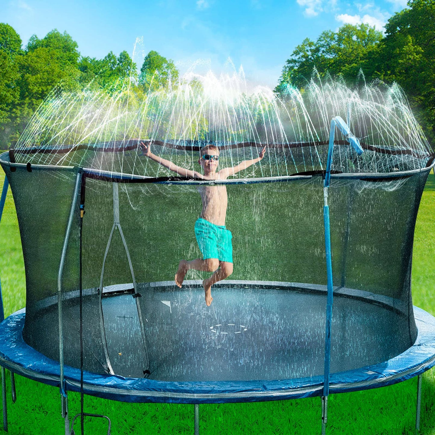 Bobor Trampoline Sprinkler for Kids, Outdoor Trampoline Water Sprinklers, Backyard Summer Water Toys, Outside Trampoline Accessories for Yard Backyard