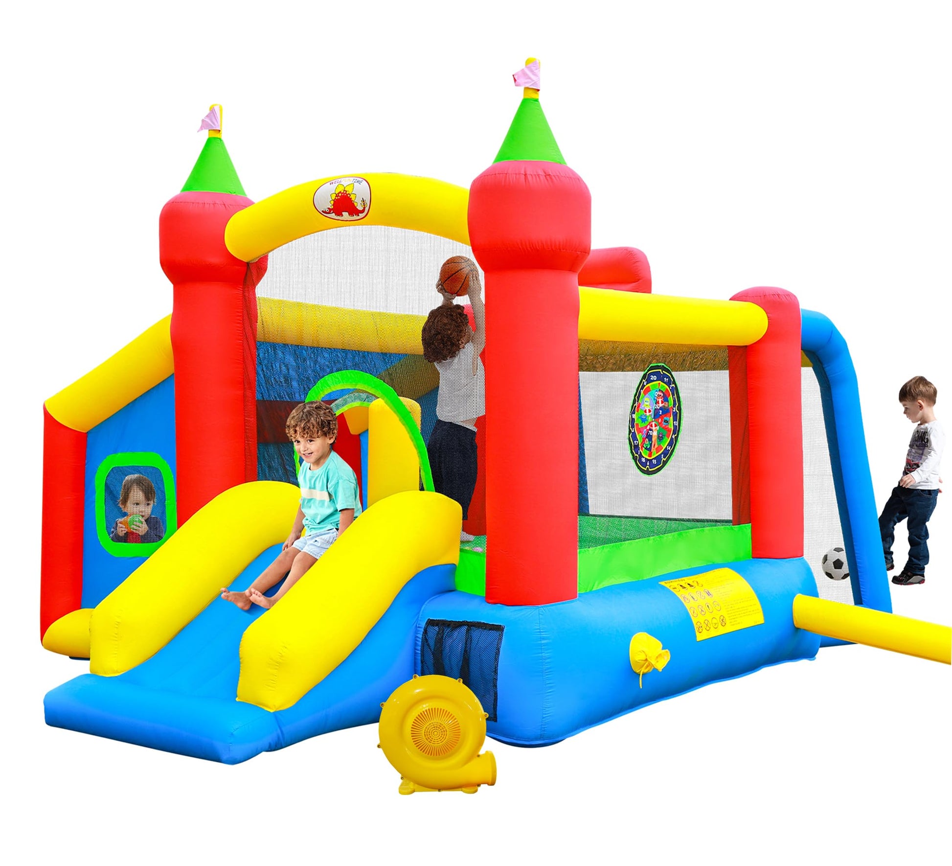 WELLFUNTIME Inflatable Bounce House,Jumping Castle Slide with Blower,Kids Bouncer with Ball Pit