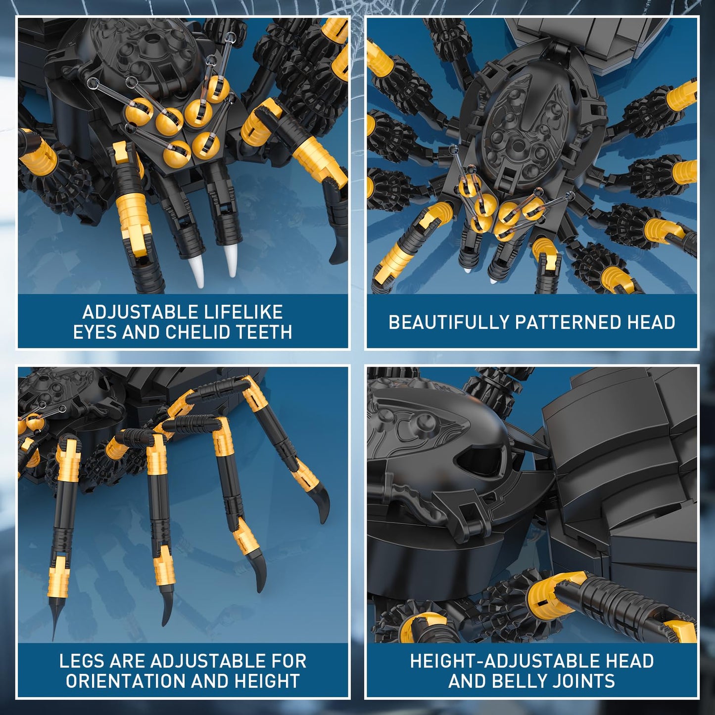 HIGH GODO Wild Animals Spider Building Set, Magic Animal Black Spider Model Kit, Horror Halloween Spiders Toy for Teens Adults 14+ (445PCS)
