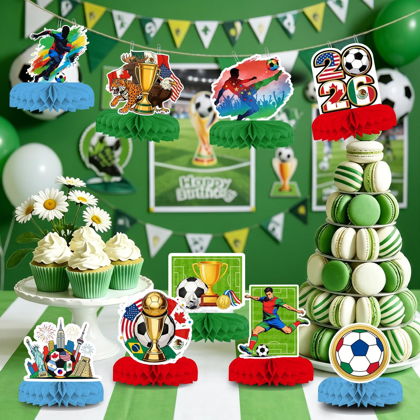9 Pcs Soccer Centerpieces for Table, 2026 World Soccer Cup Decorations, Soccers Theme Party Decoration, Football Birthday Party Decor, World Soccers
