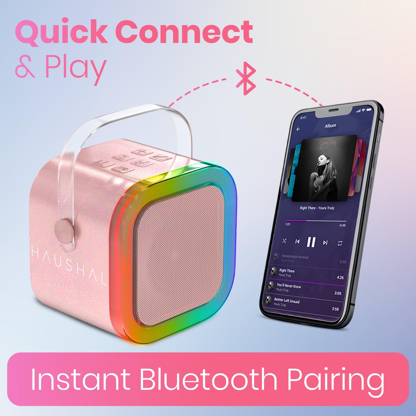 HAUSHALT Mini Karaoke Machine for Kids Adults Teen with 2 Wireless Microphones, Gifts for Girl, Toys for Girls 6-8, Small Portable Bluetooth Speaker