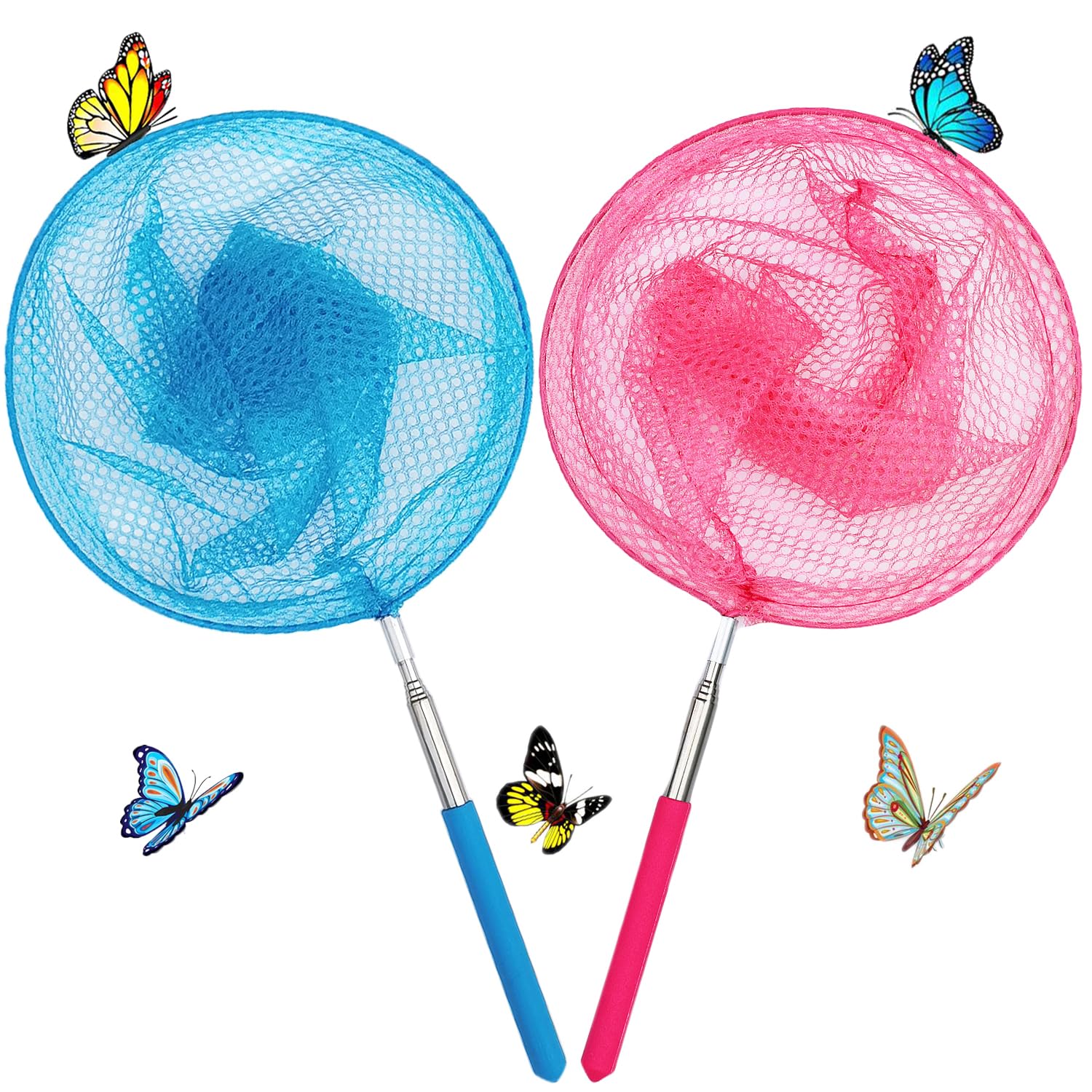 2 Pack Telescopic Butterfly Nets for Kids Outdoor Exploration, Catching Insect Net, Fishing Nets, Outdoor Tools for Catching Bugs Fish Insect