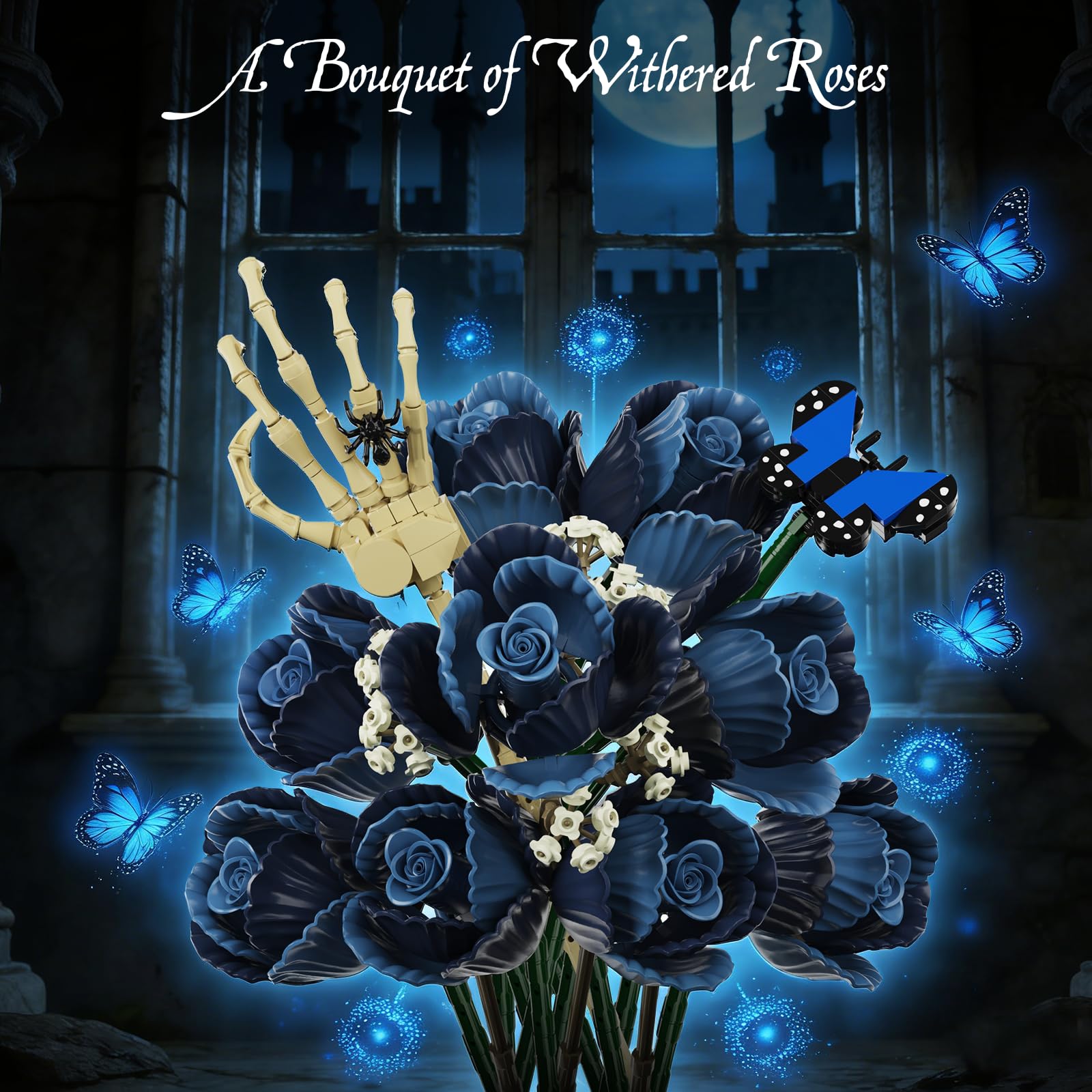 Corpse Emily Bouquet Roses Building Set, Gothic Floral Flower Model Set for Dark Romancet Compatible with Lego Withered Flower Building