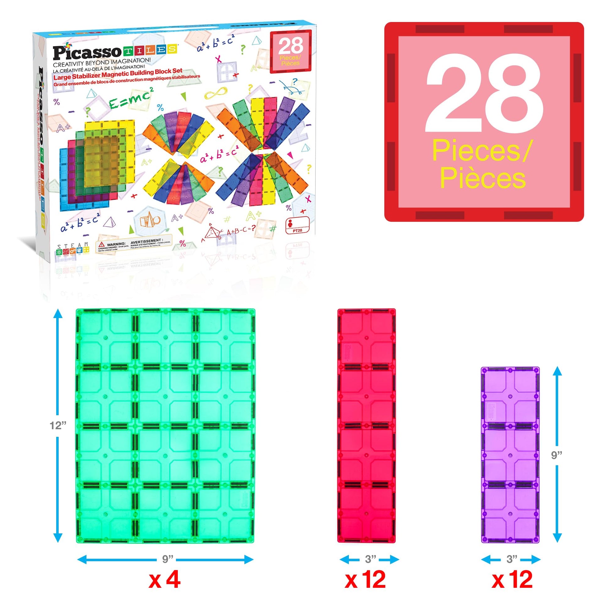 PicassoTiles Large Stabilizer Building Block Base Magnetic Building Block Tiles Jumbo XL Plate Foundation Kit Magnet Tile Stacking STEM Toy Set