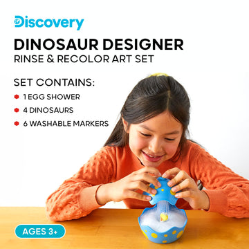 Discovery Dinosaur Crafts Painting Kit, 11-Piece Dinosaur Designer Rinse & Recolor Art Set, Dino Arts, Crafts for Kids, 4 Dinos, Egg Shower, 6 Markers