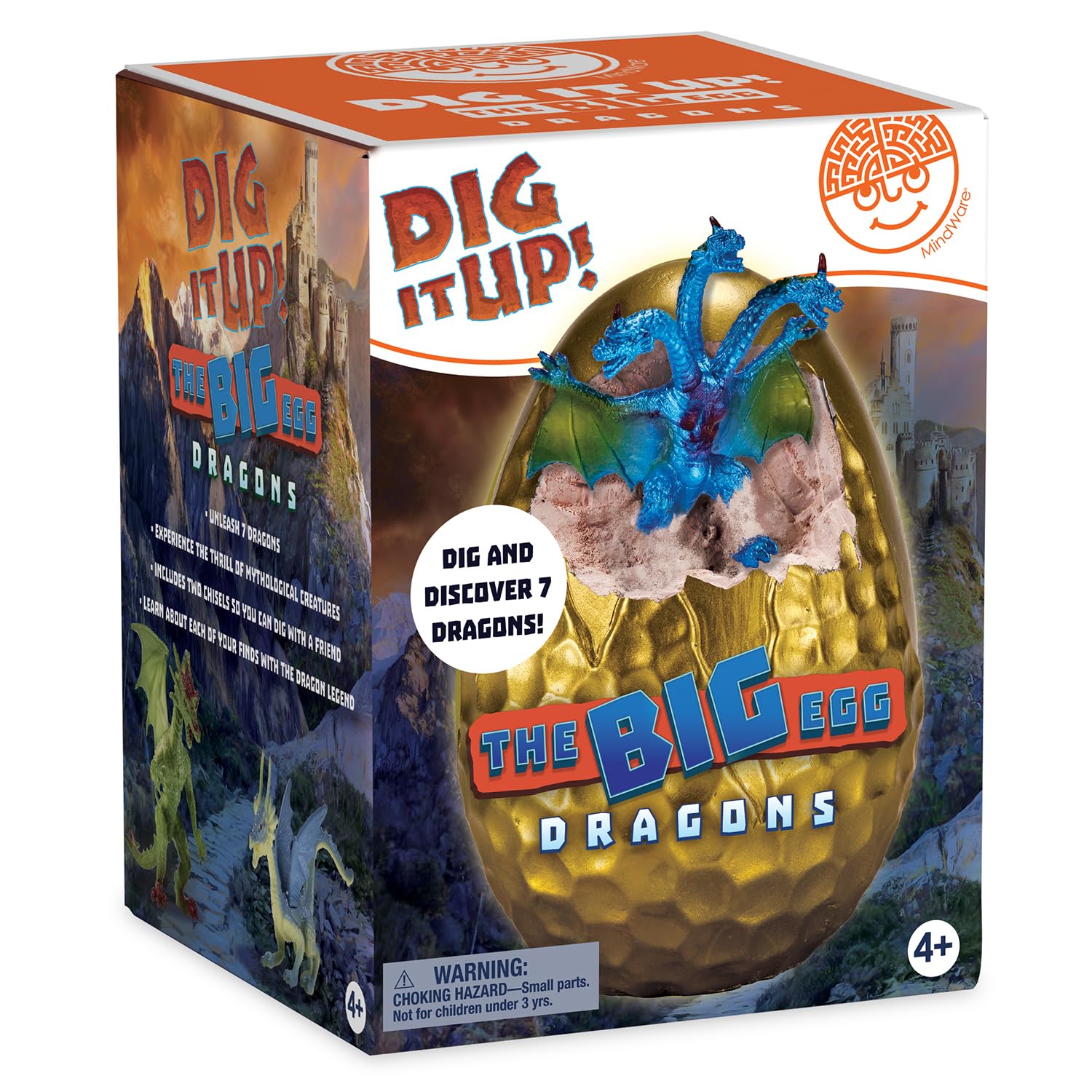 MindWare Dig It Up! The Big Egg Dragons - Excavate 7 Dragon Figures from One Giant Egg | STEM Excavation Kit with Tools & Dragon Legend for Kids Ages