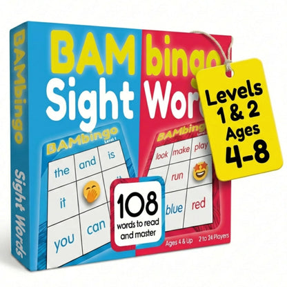 THE BAMBINO TREE Sight Word Bingo Game Level 1 and 2 - Educational Games for Kids - Learn to Read Vocabulary for Kindergarten 1st Grade - Dolch's