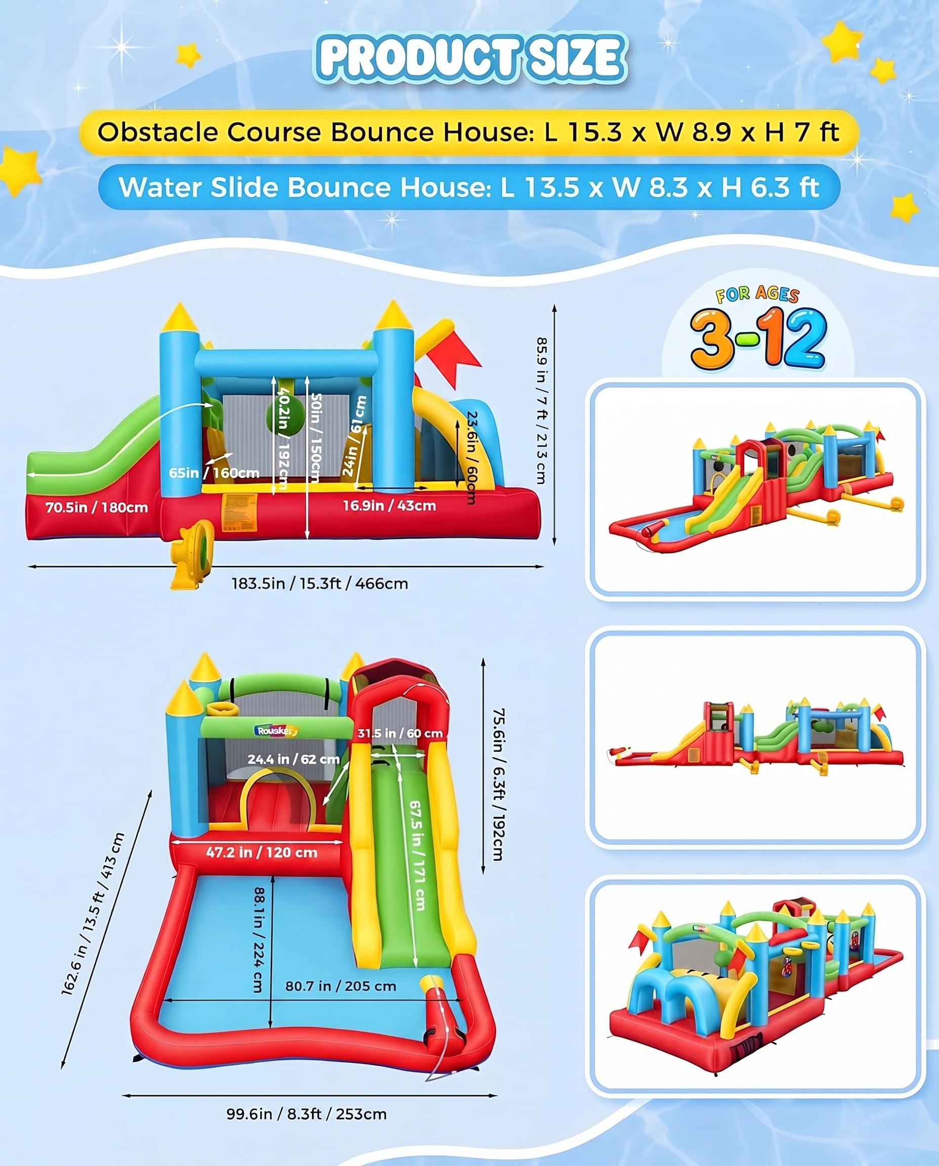 Giant 29FT Wate Slide Bounce House Detachable (15.3+13.5FT) Combo, Obstacle Course & Waterslide, Tunnel/Jumping Area/Spalish Pool, Bouncy Castle